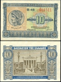 *10 Drachiem Grécko 1940, P314 UNC - Kliknutím na obrázok zatvorte -